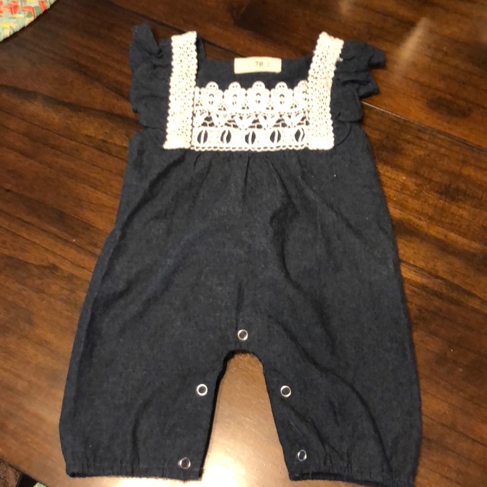 Denim crochet romper